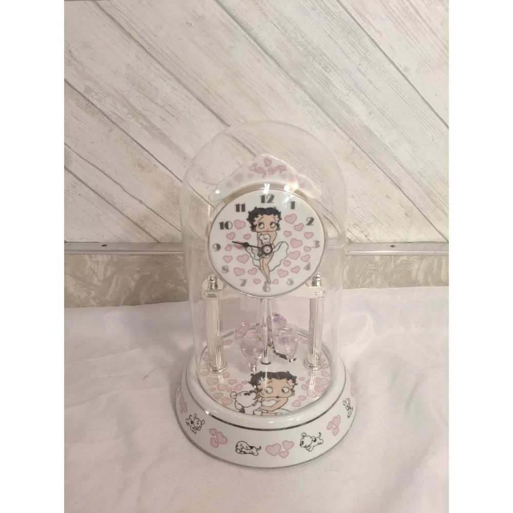 2006 Betty Boop Anniversary Clock In Glass Dome Works MISSING A HAND ON CLOCK
